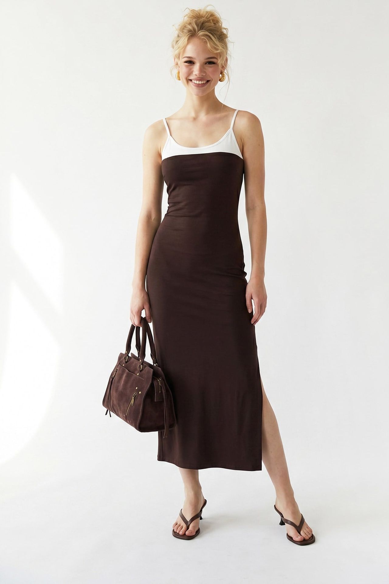 MIXRAY Sleeveless Bodycon Midi Dress With Slit 2