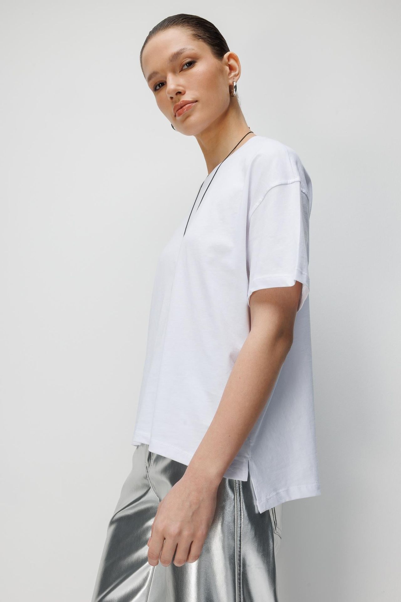 MIXRAY Oversized Ribbed Crew Neck Two-Piece T-Shirt Set 4