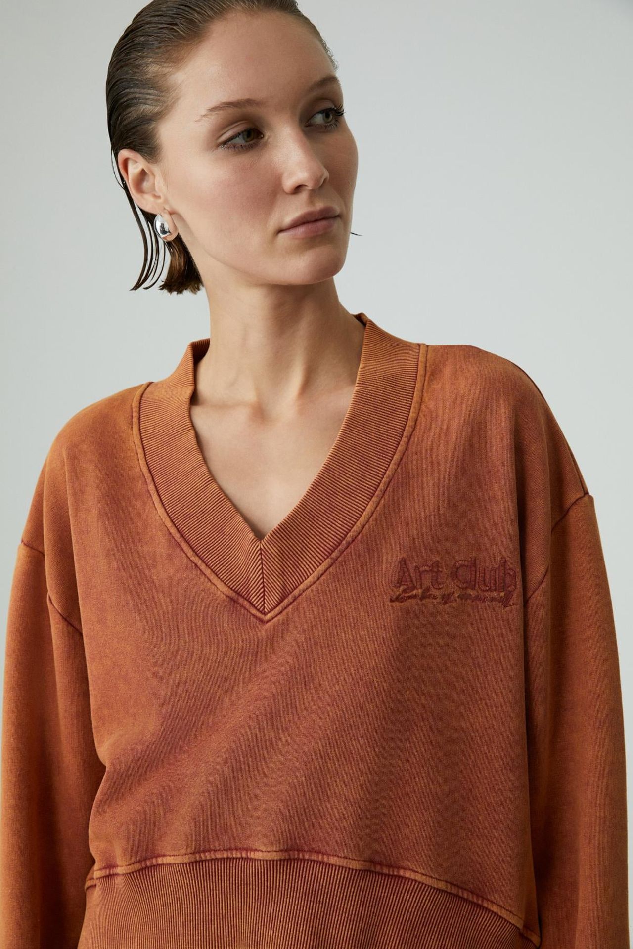 GRIMELANGE Bol Kesim V Yaka Kısa Sweatshirt 1