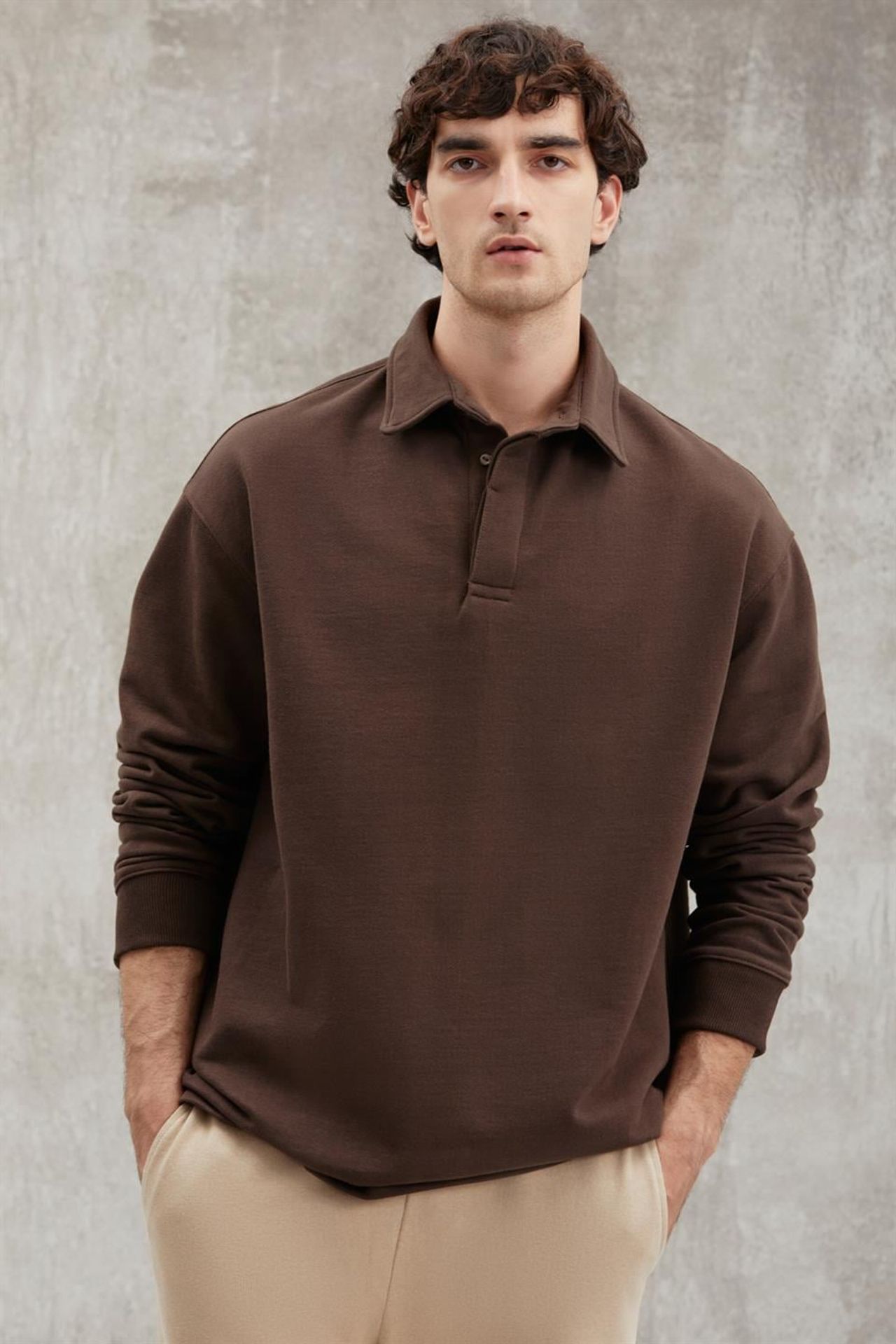 GRIMELANGE Polo Yaka Fitilli Sweatshirt 1