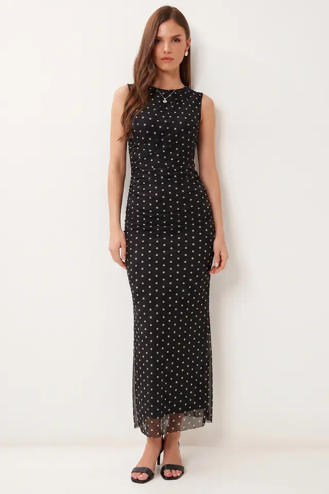 ISTANBUL Polka Dot Tulle Bodycon Midi Dress