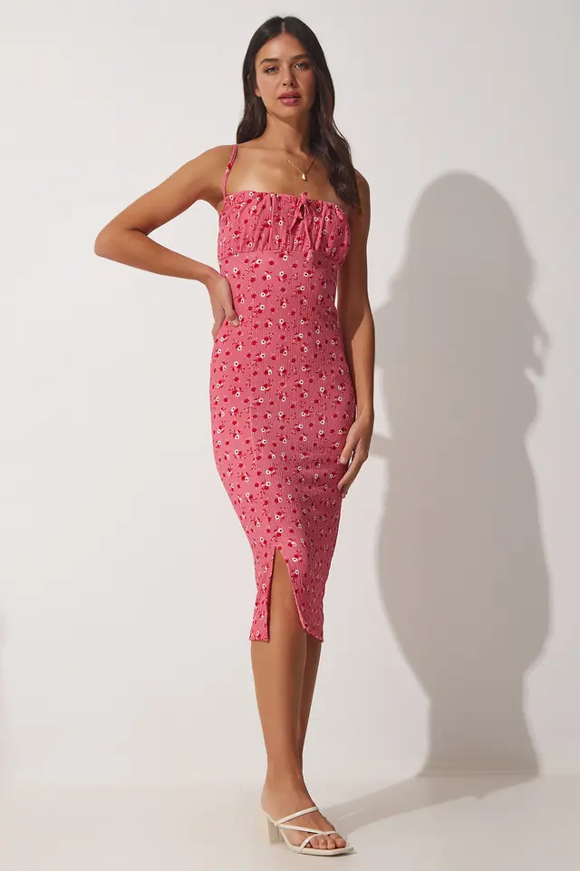 ISTANBUL Floral Bodycon Midi Dress with Slit