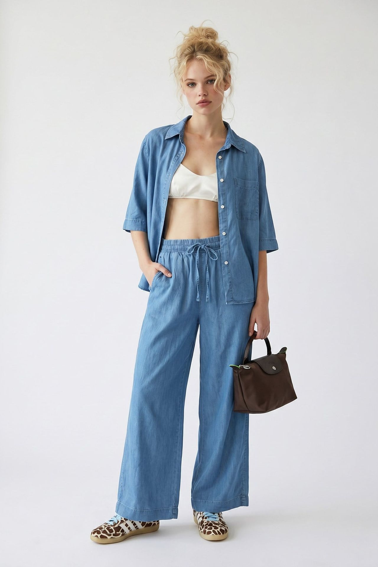 MIXRAY Cotton Shirt And Wide-leg Trouser Set 2