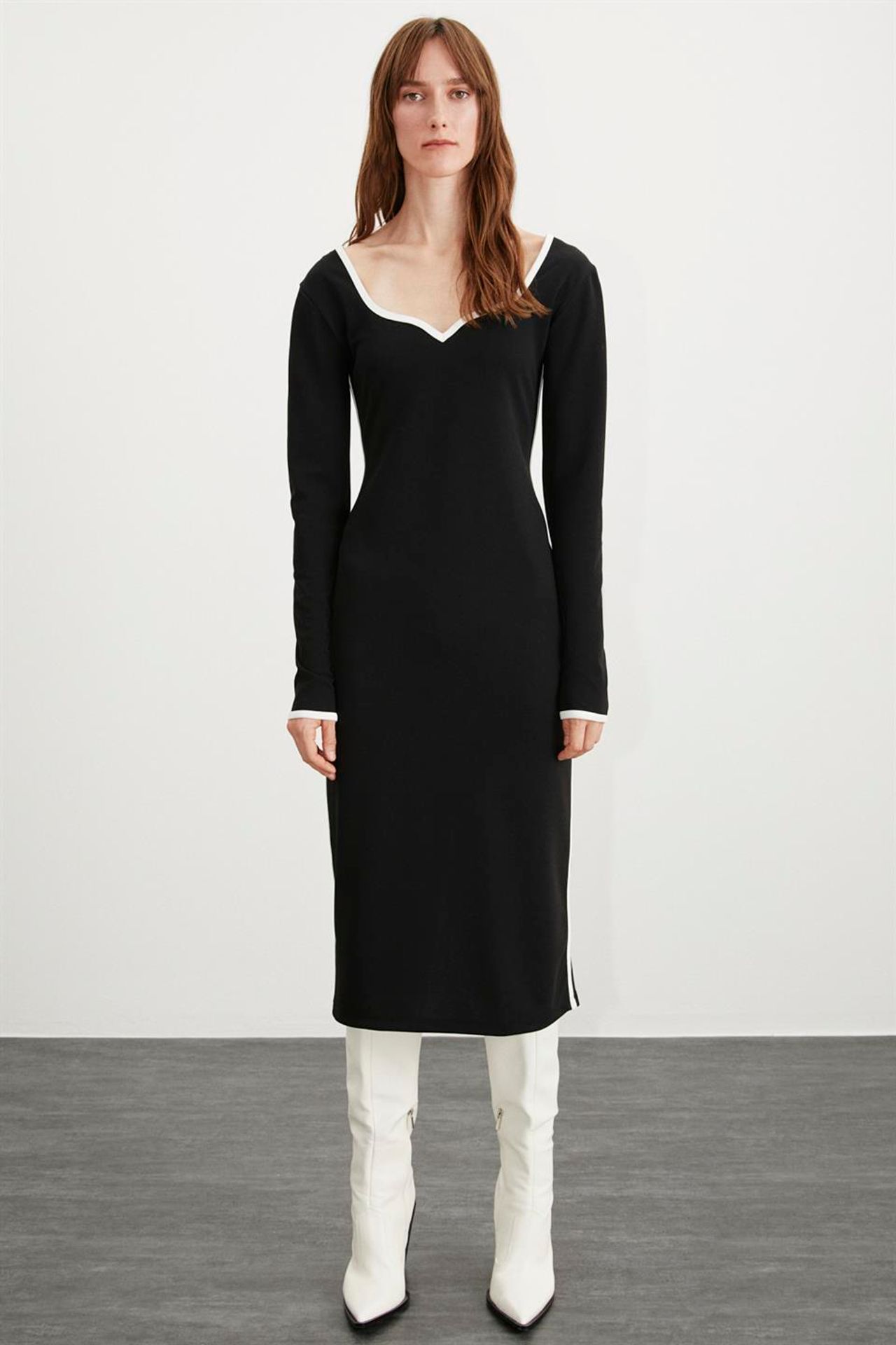 GRIMELANGE Heart Collar Striped Midi Dress 2