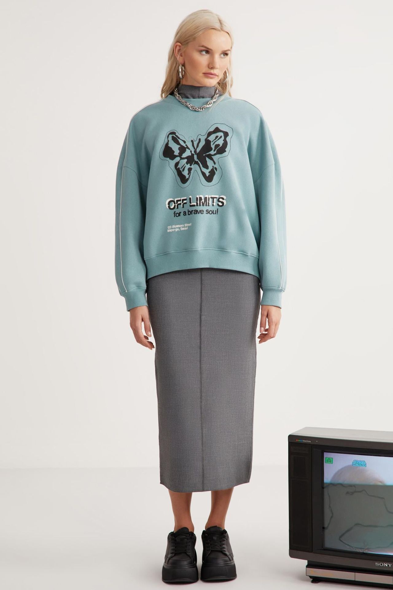 GRIMELANGE Baskılı Sırt Bisiklet Yaka Sweatshirt 2
