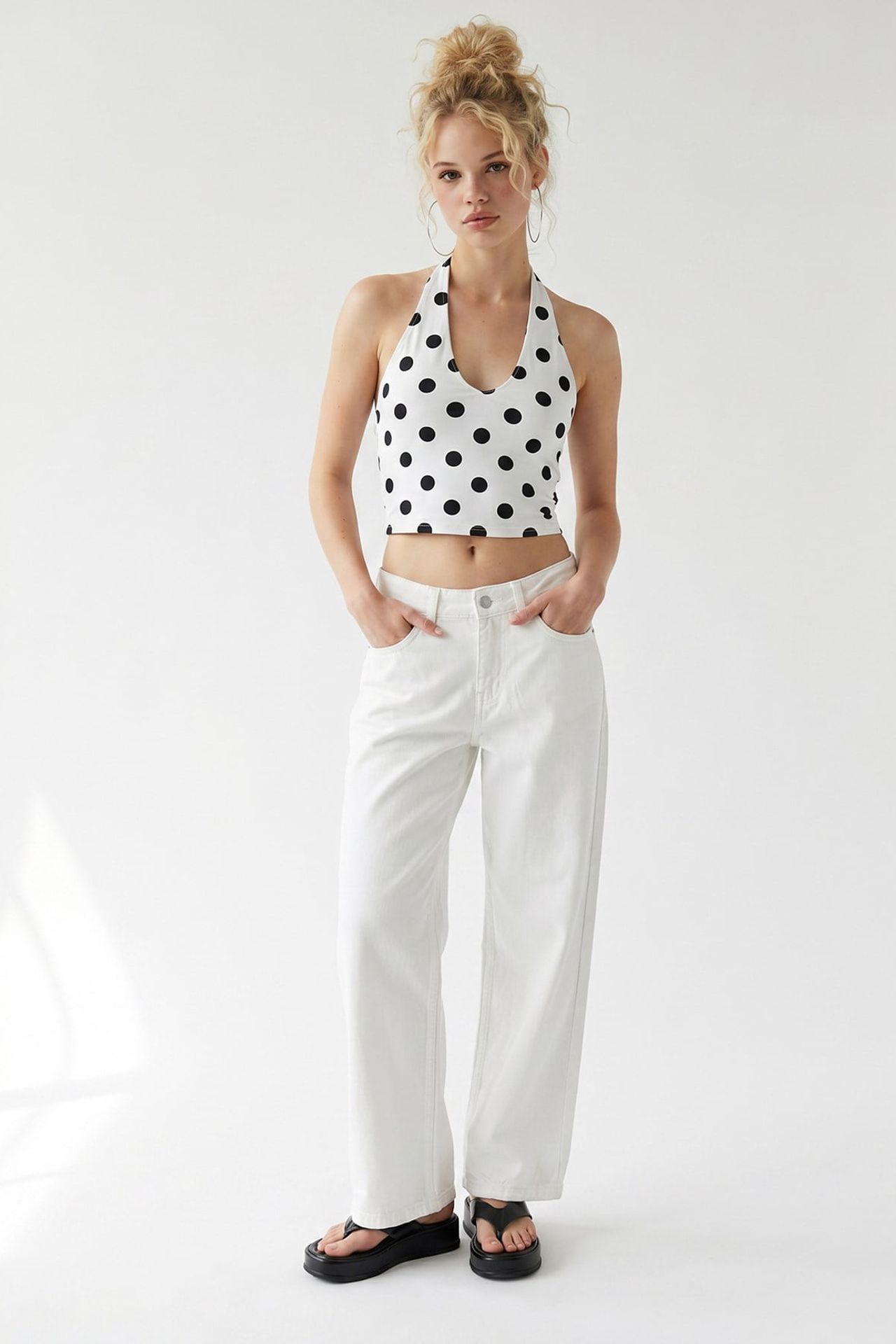 MIXRAY High-Waist Wide-Leg Cotton Jeans 1