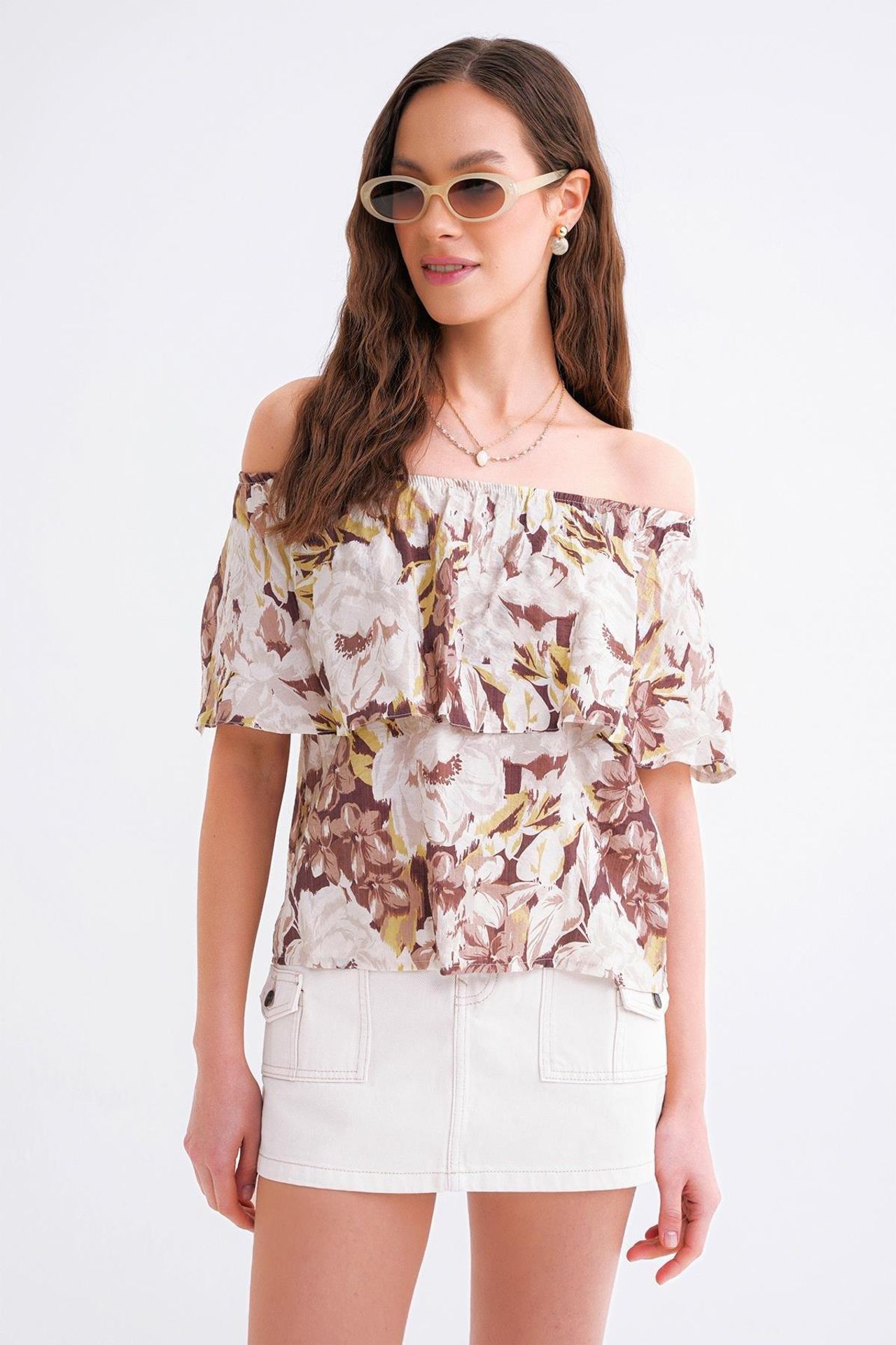 Mixray Floral Print Off Shoulder Blouse 4