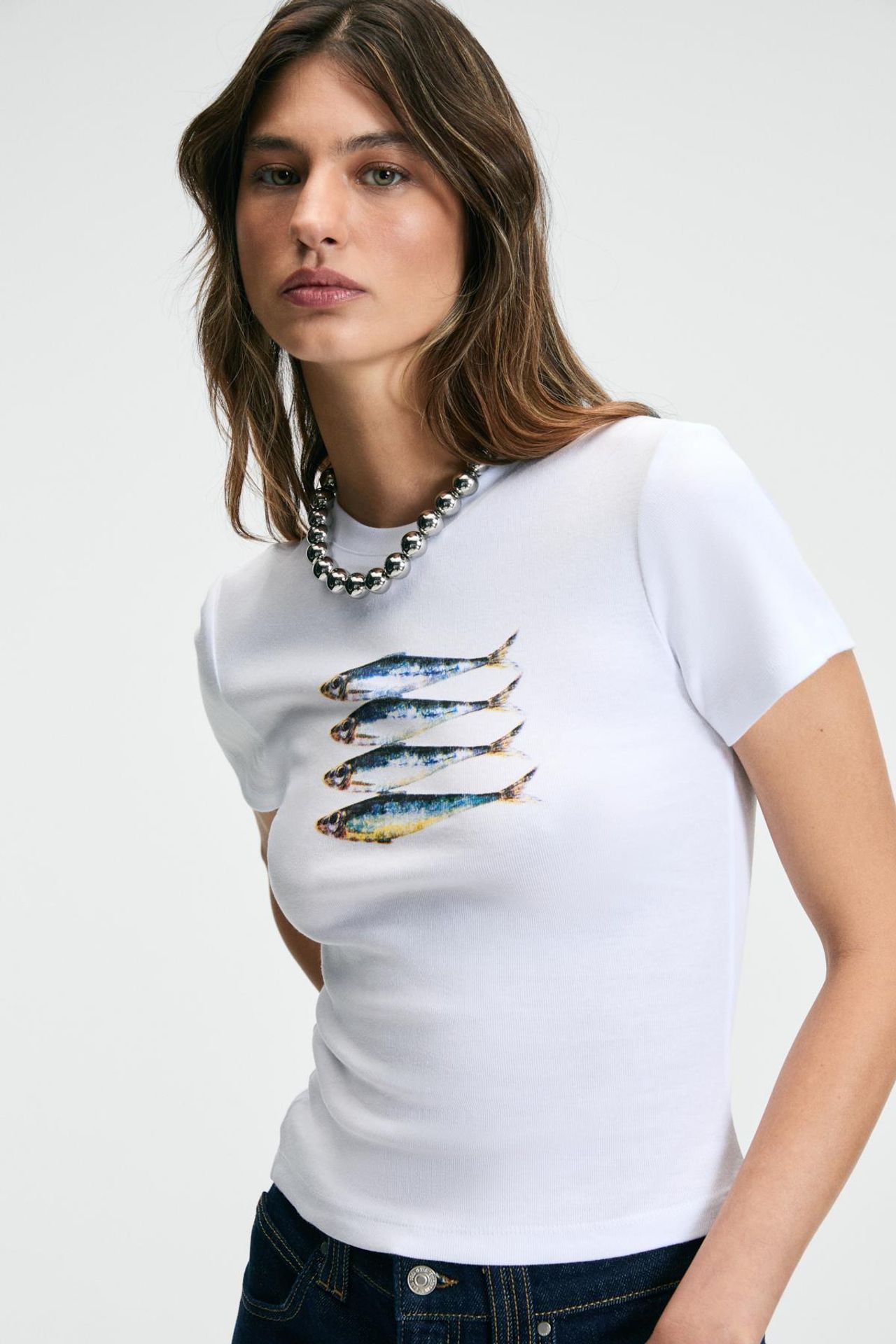 GRIMELANGE Printed Crop Crew Neck T-Shirt 2