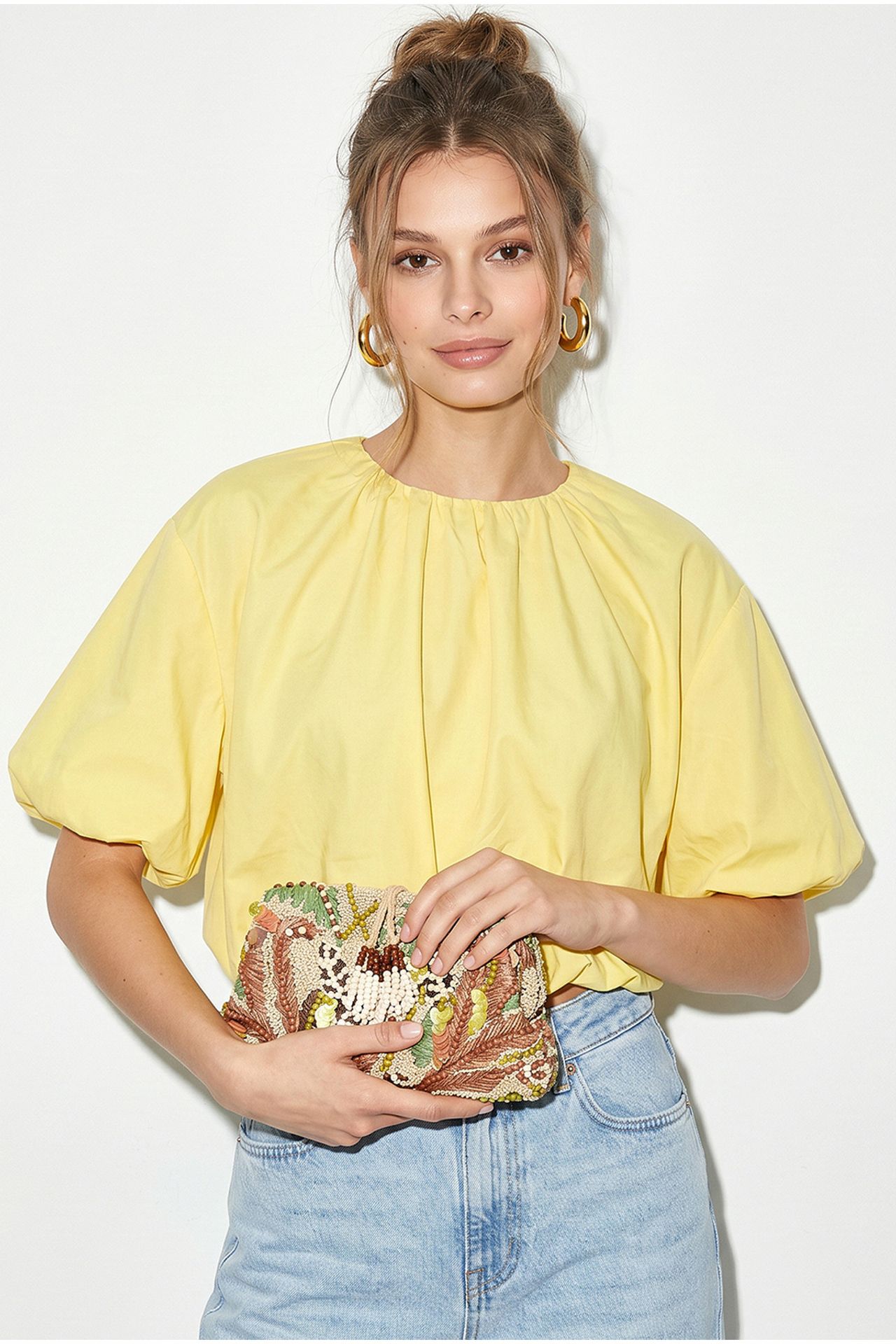 LUCCI Crop Poplin Blouse With Crew Neck 4