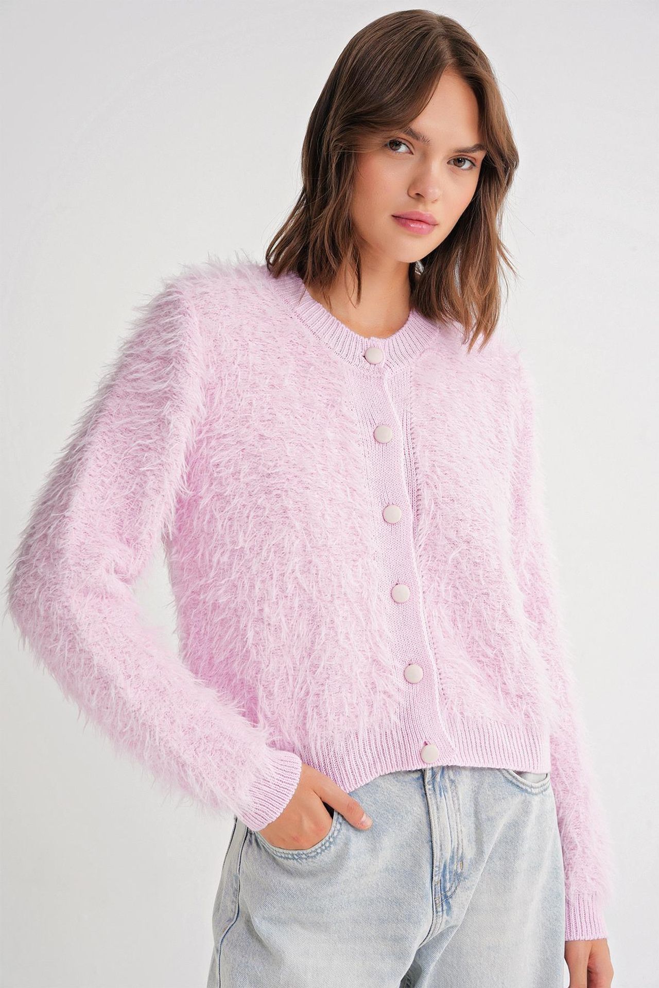 Mixray Buttoned Plush Textured Cardigan 3