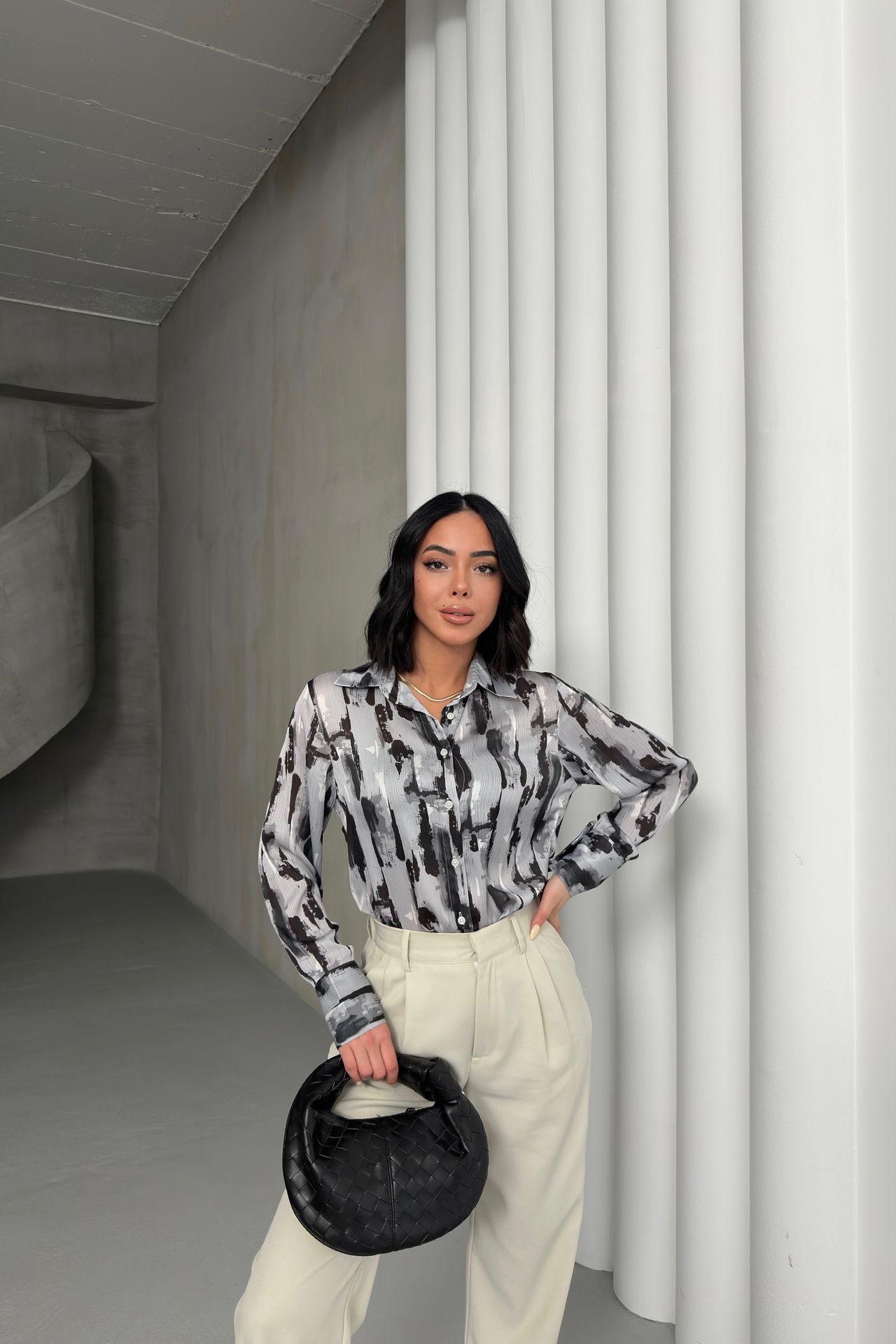 MY FASHION Abstract Print Long Sleeve Button-Up Shirt 1