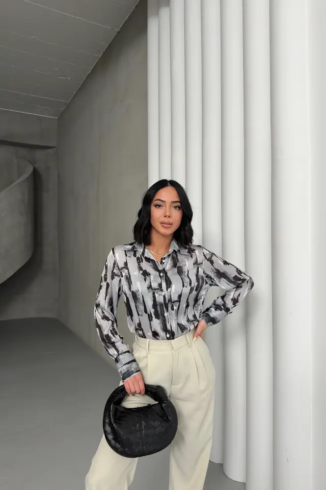 MY FASHION Abstract Print Long Sleeve Button-Up Shirt
