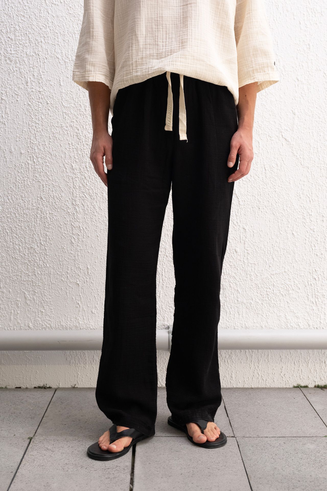 GIESTO Men's cotton wide-leg trousers with drawstring waist 1