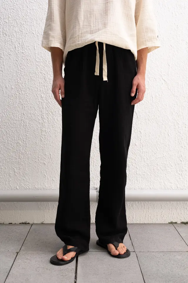 GIESTO Men's cotton wide-leg trousers with drawstring waist