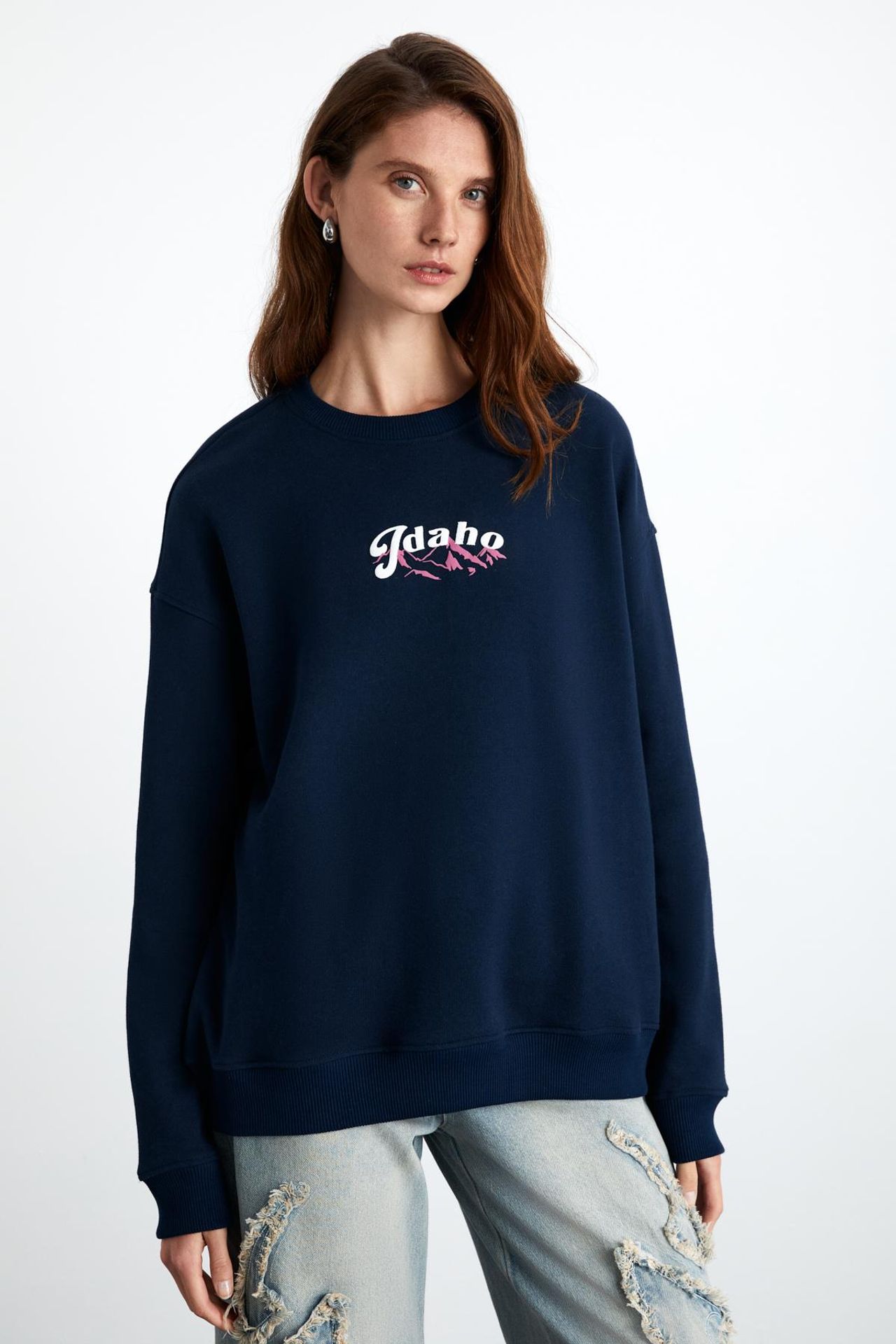 GRIMELANGE Oversized Crew Neck Text Jumper 1