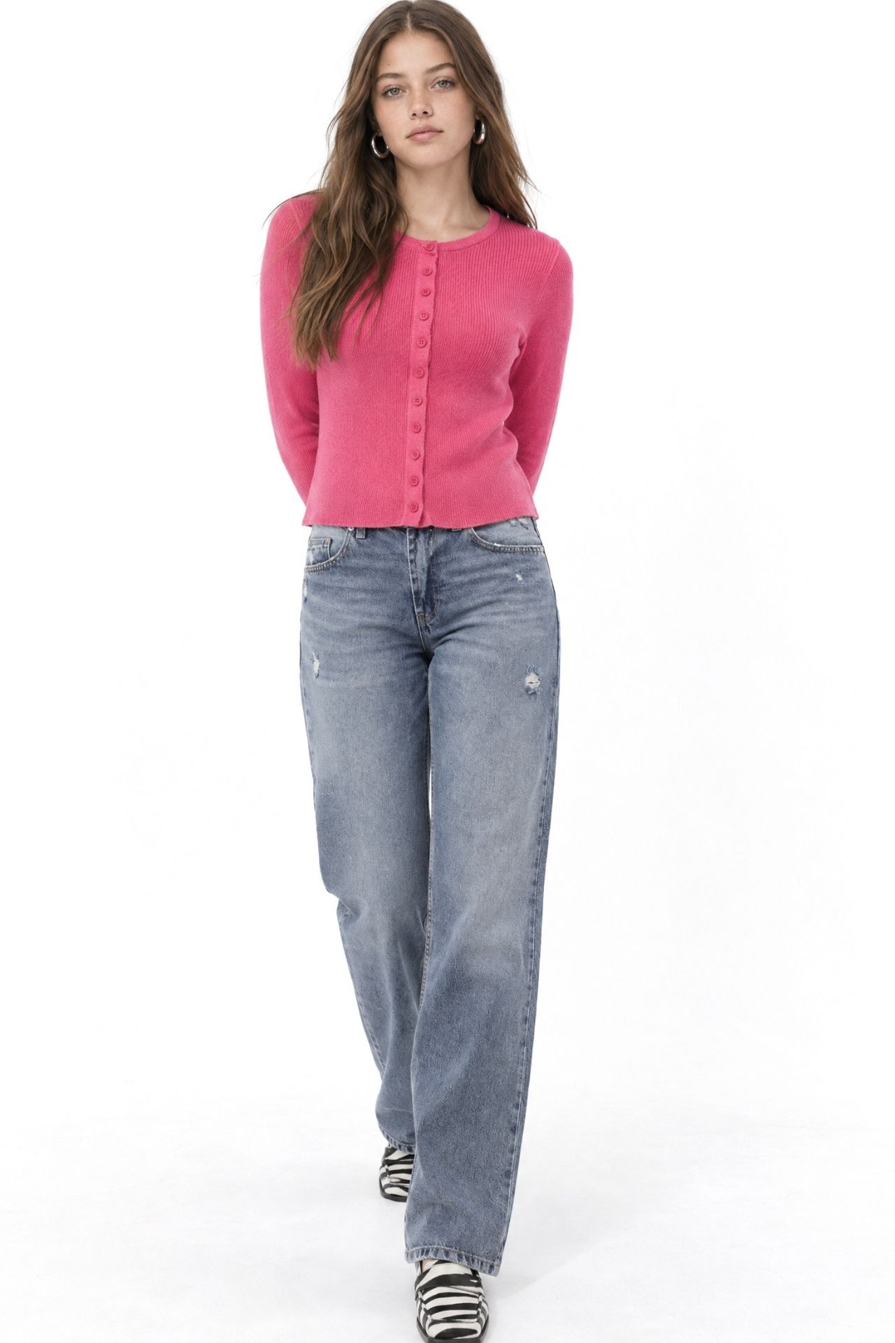 Mixray Buttoned Slim Fit Ribbed Knit Cardigan 4