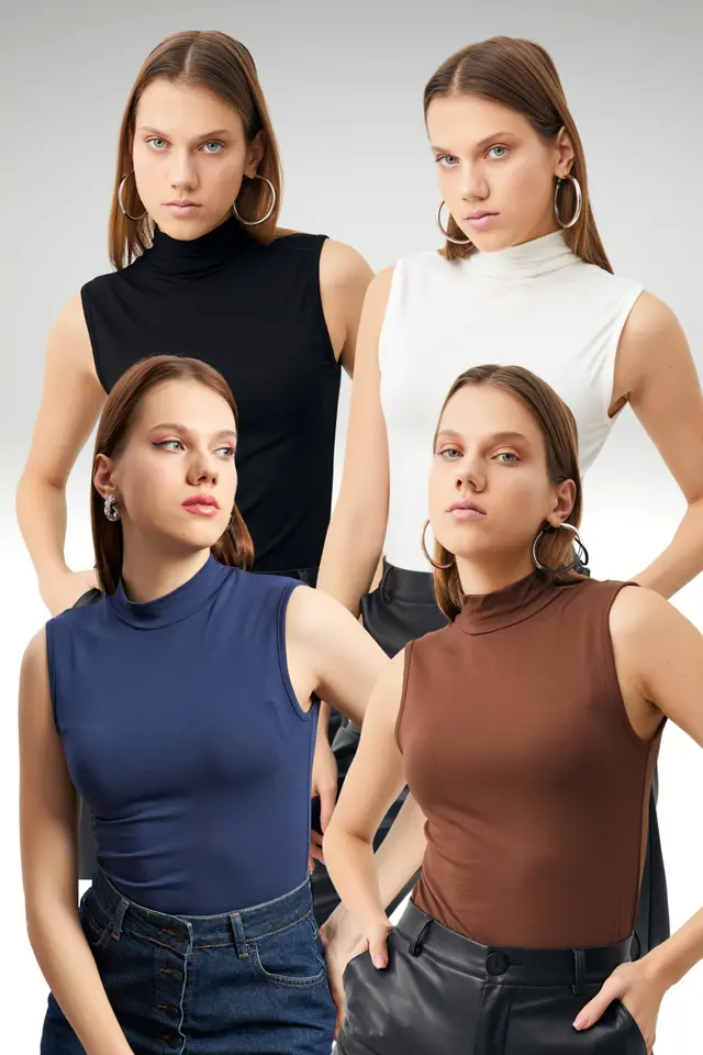 BIPANTOLON Women's 4-Pack Half Turtleneck Bodysuits