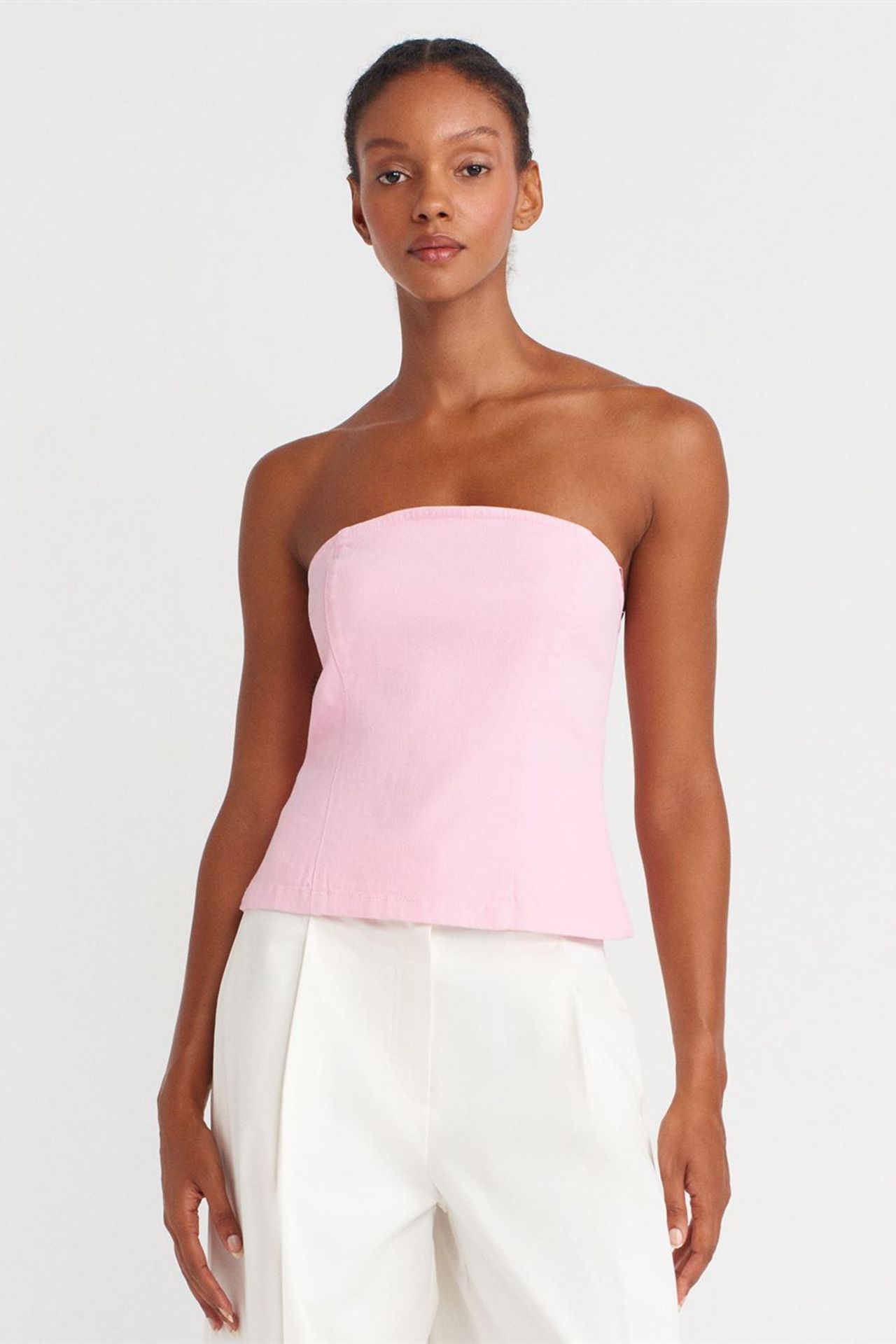 DILVIN Straplez Dar Kesim Peplum Bluz 1