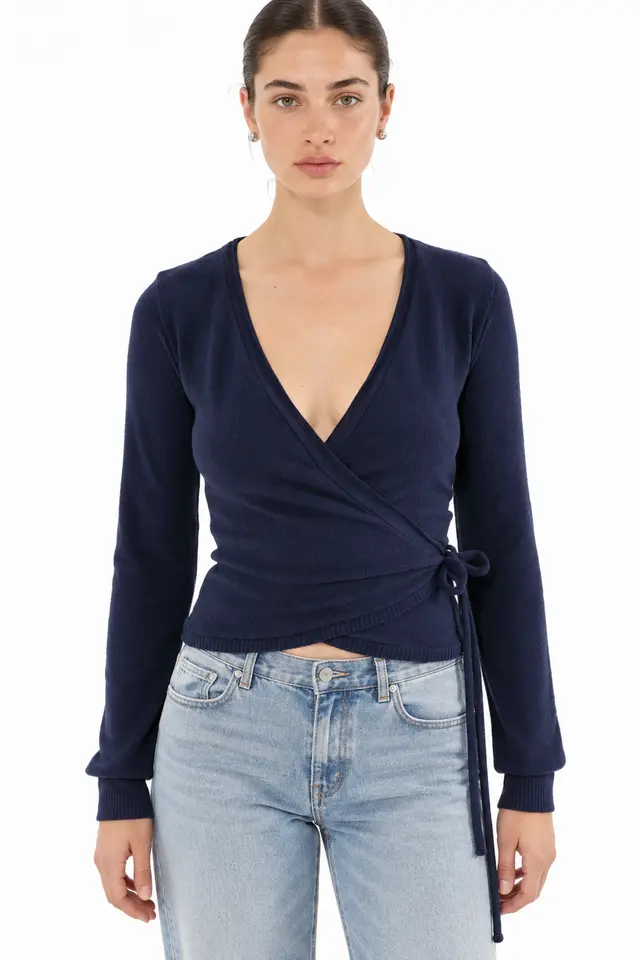 BUSEM Belted Ribbed Knit Cardigan