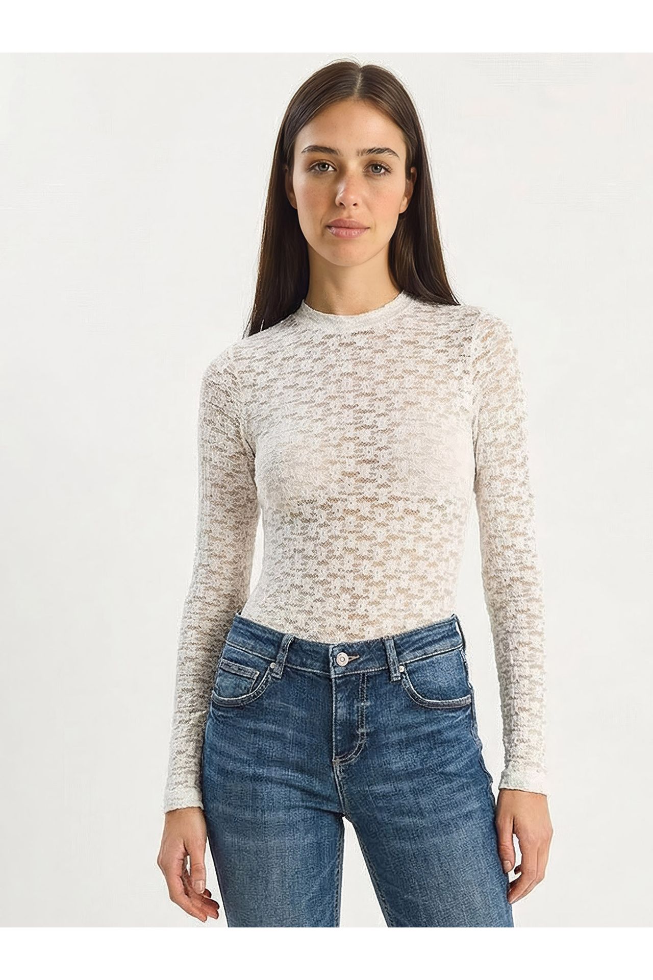 LUCCI Women's Half Turtleneck Lace Blouse 2