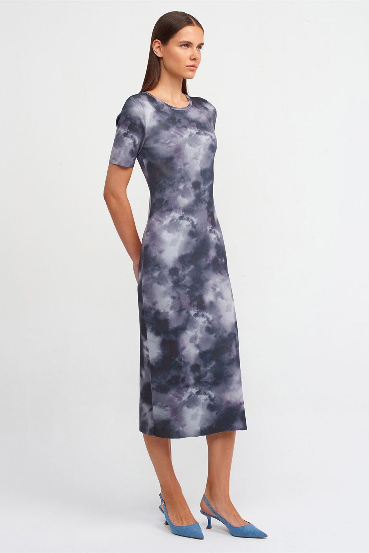 DILVIN Batik Desenli Bodycon Midi Elbise 3