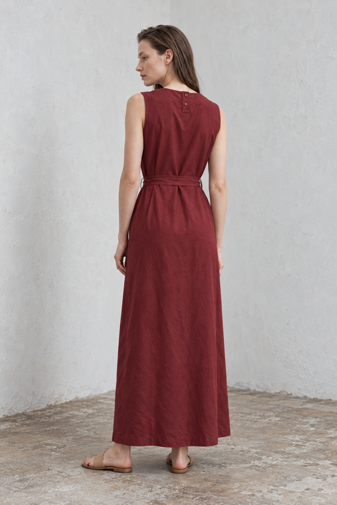 MY FASHION Belted Sleeveless Maxi Dress with Crew Neck 1