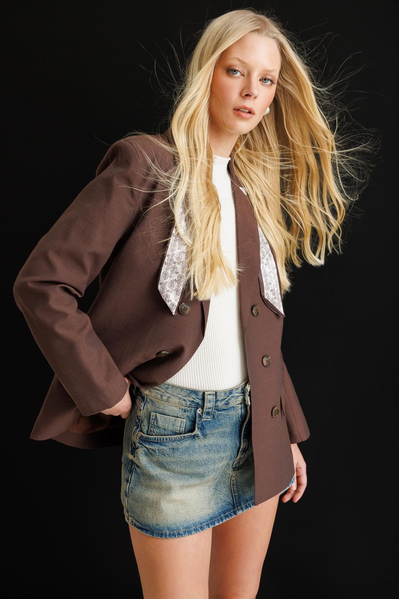 MIXRAY Long Sleeve Button Closure Patch Blazer 4