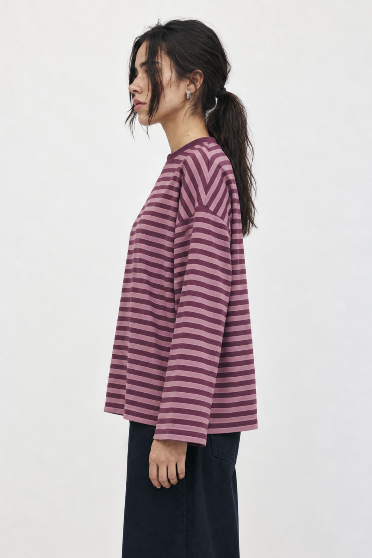 BIPANTOLON Kadın Oversize Çizgili Bisiklet Yaka Sweatshirt 3