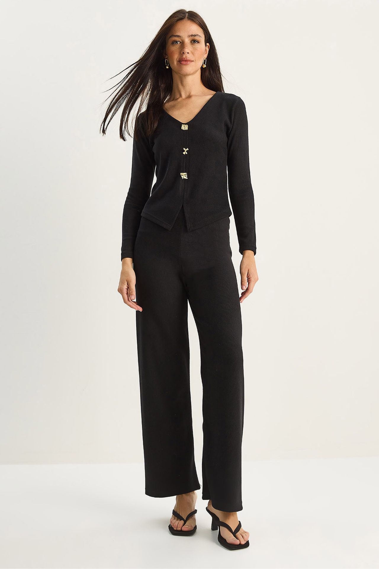 LUCCI V-Neck Knitted Wide Leg Two-Piece Set 1