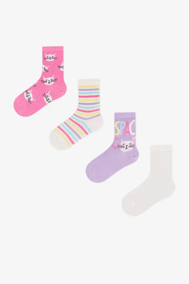 PENTI Girls' Space Cat Cat Pattern 2-Pack Crew Socks