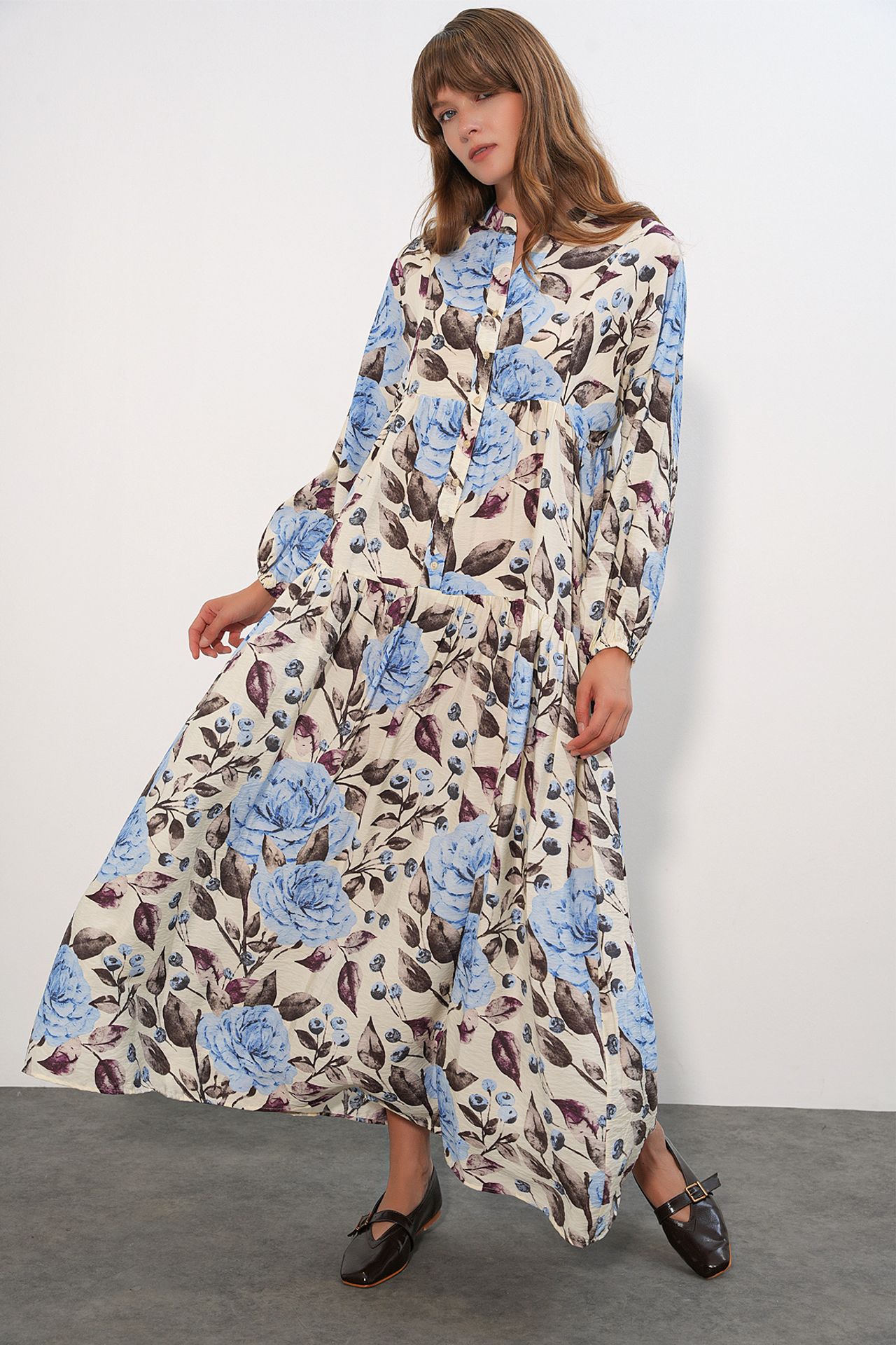 BDART Floral Maxi Dress With Mandarin Collar 1