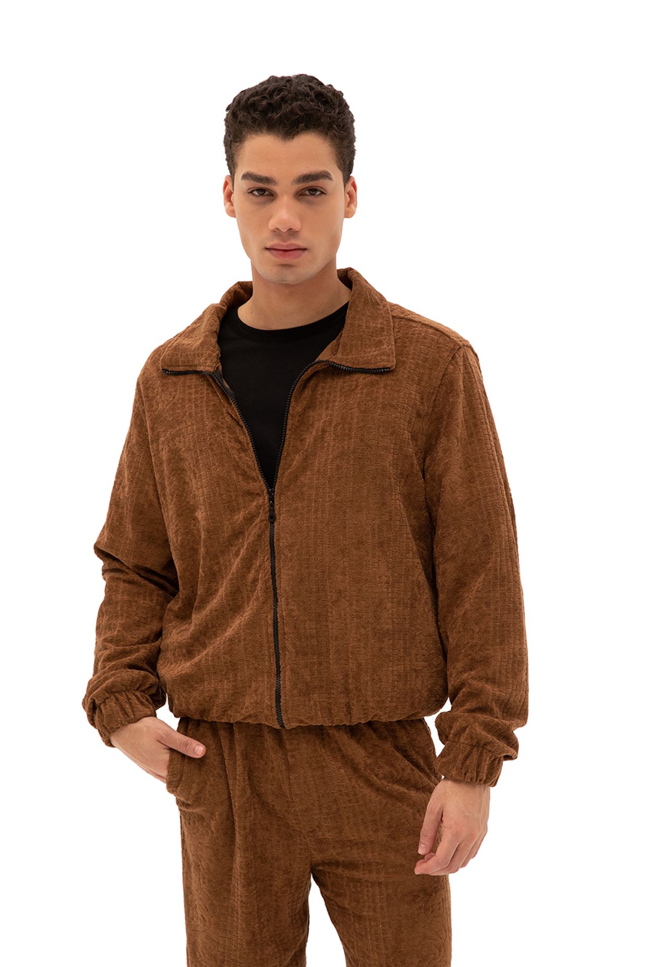 GIESTO Men's velvet zip-front sweatshirt 1