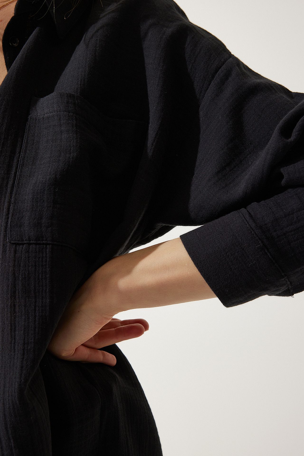 ISTANBUL Oversized Textured Cotton Shirt with Pocket 5