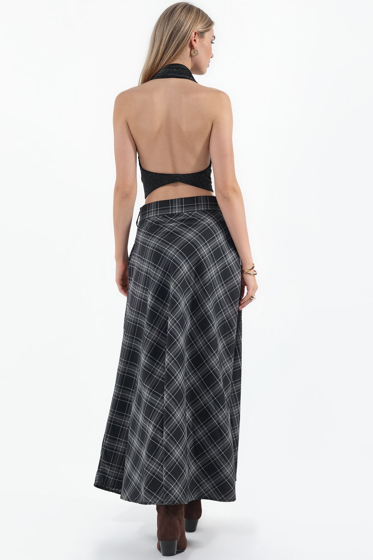 BDART High-Waist Plaid Maxi A-Line Skirt 3