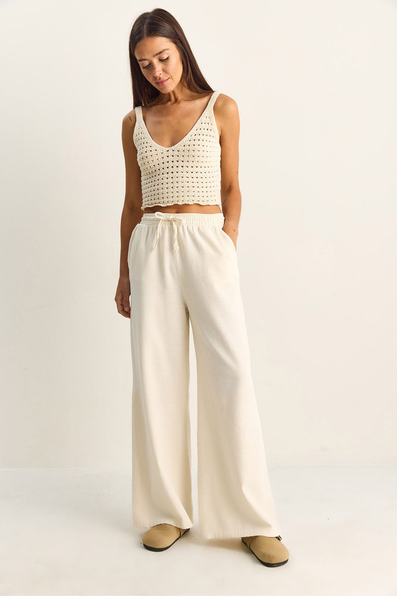 LUCCI Wide Leg Cotton Trousers with Drawstring Waist 3