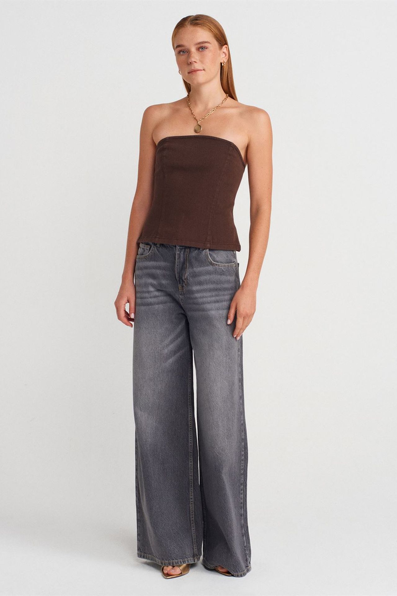 DILVIN Straplez Dar Kesim Peplum Bluz 4