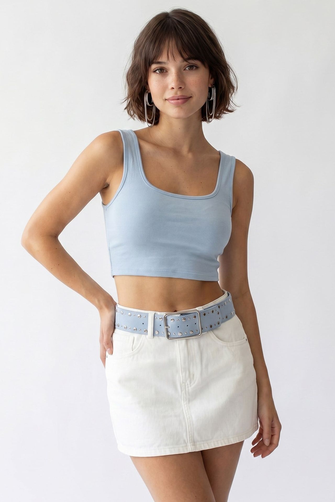MIXRAY Women's Fitted Square-neck Crop Tank Top 2