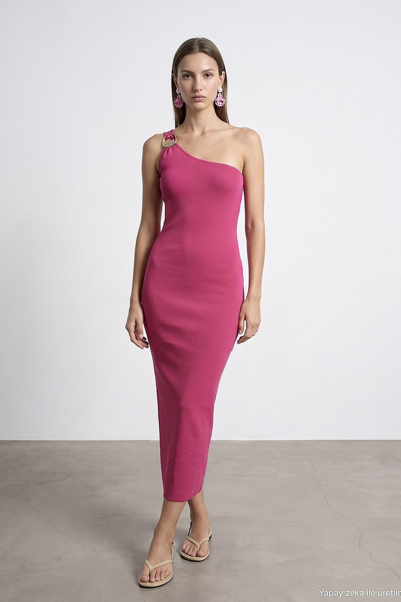 DILVIN Asymmetrical One-Shoulder Ribbed Midi Dress 2
