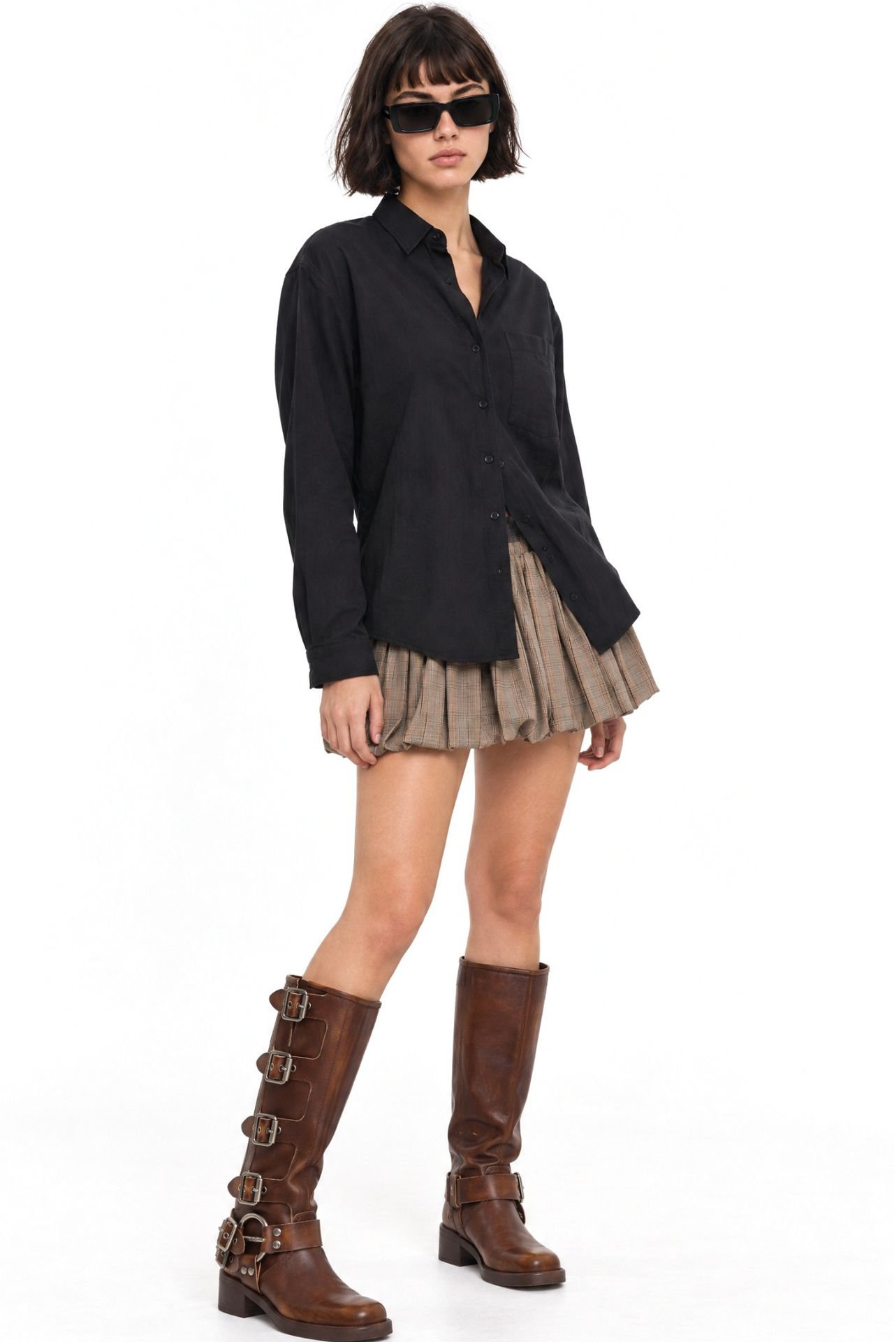 Mixray Long Sleeve Button-Up Shirt with Pocket 3