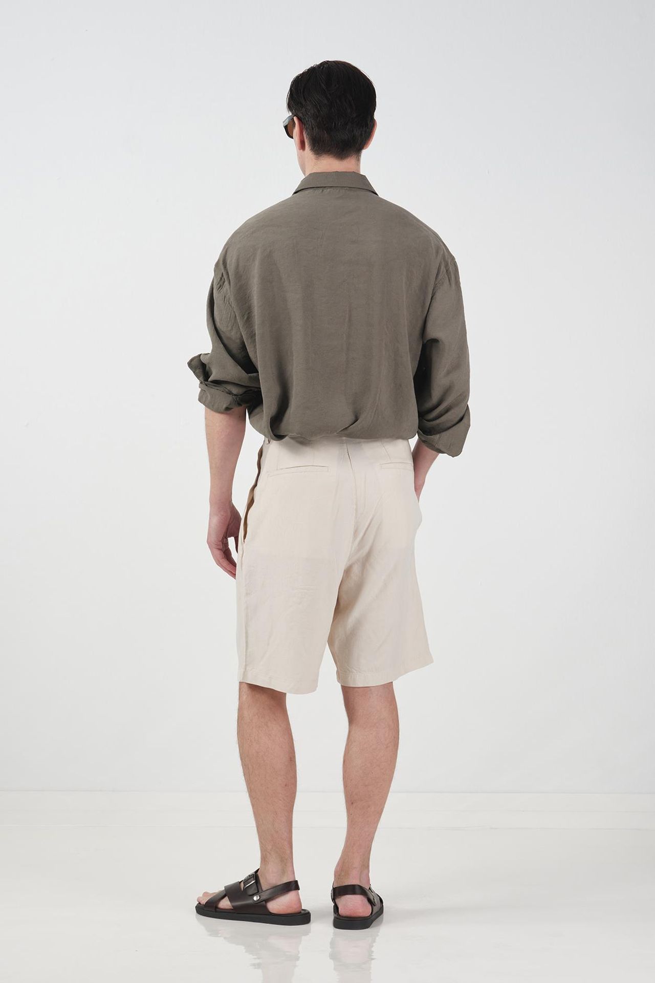 GIESTO High Waist Wide Leg Tencel Tailored Shorts 2