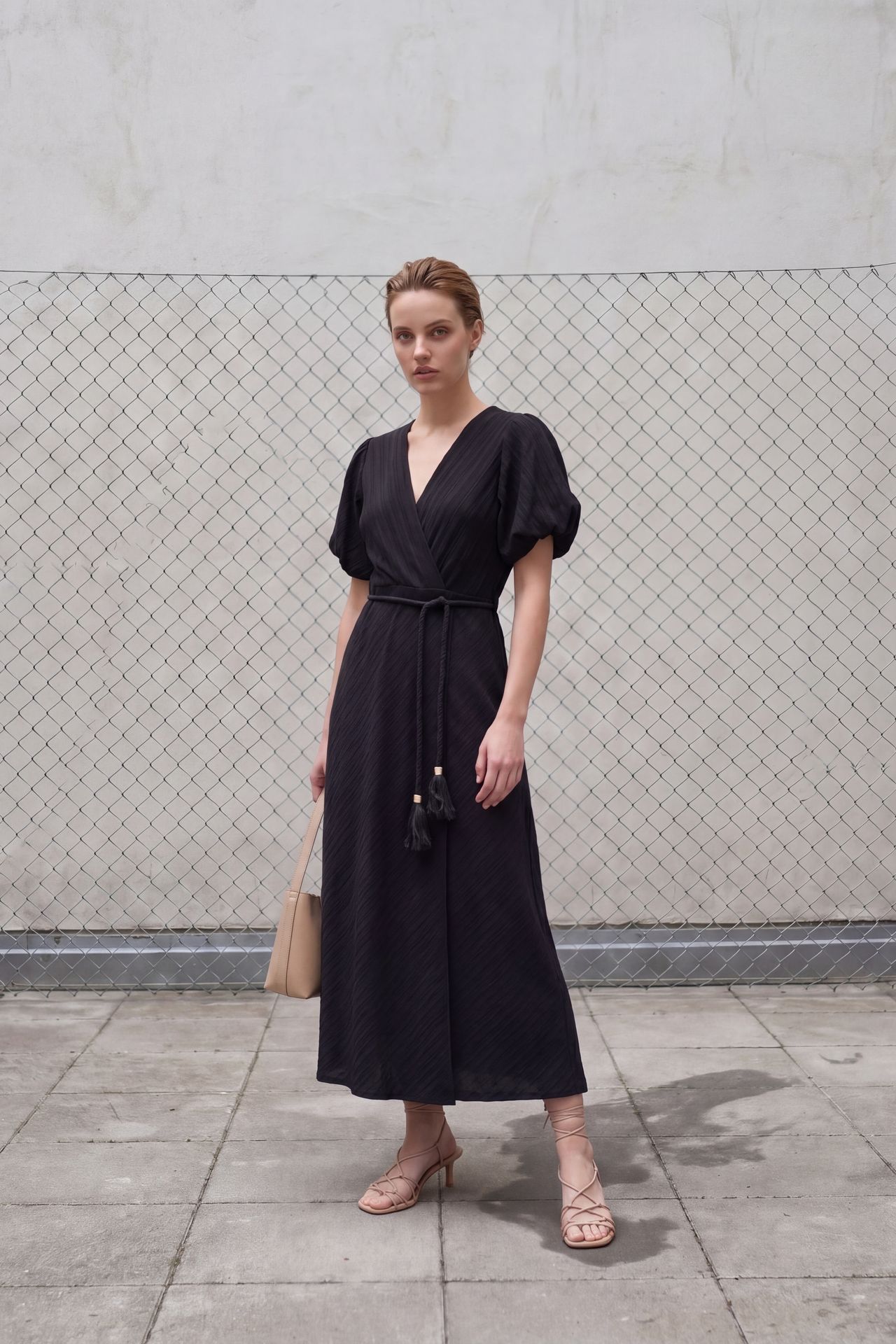 MY FASHION Belted V-Neck Maxi Wrap Dress 3