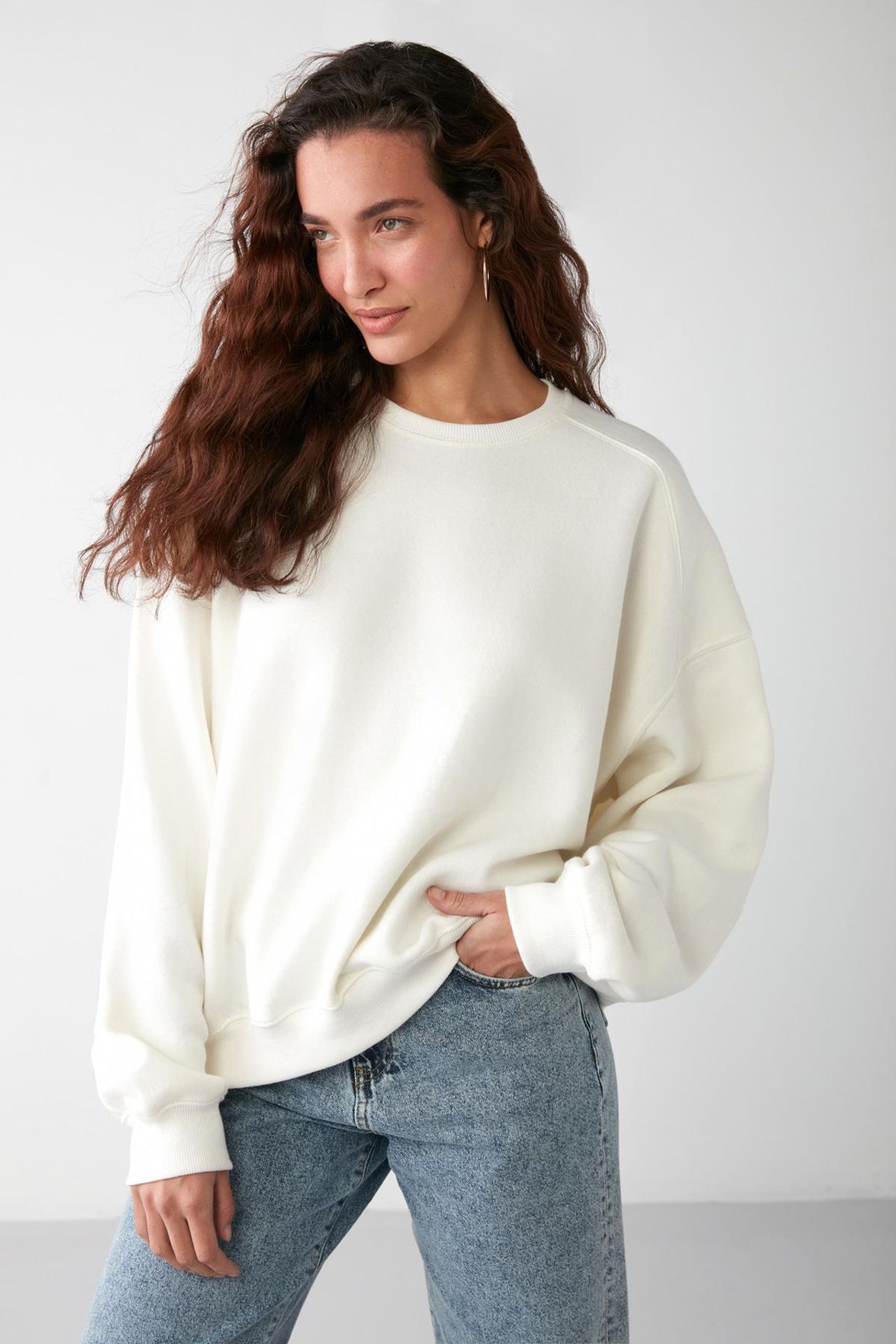 GRIMELANGE Geniş Kesimli Fitilli Bisiklet Yaka Sweatshirt 4