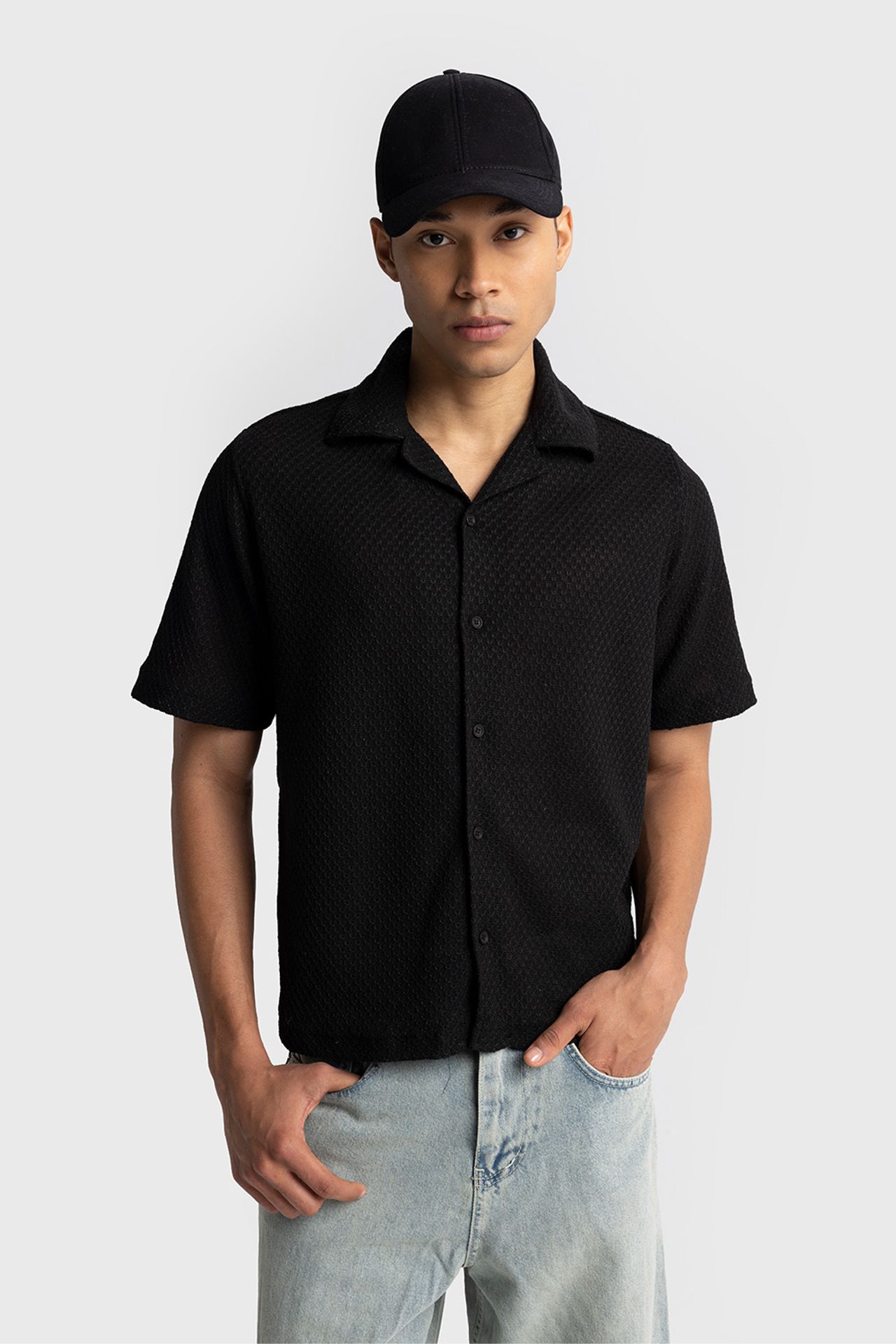 GIESTO Men's Textured Cotton Short-Sleeve Shirt 3