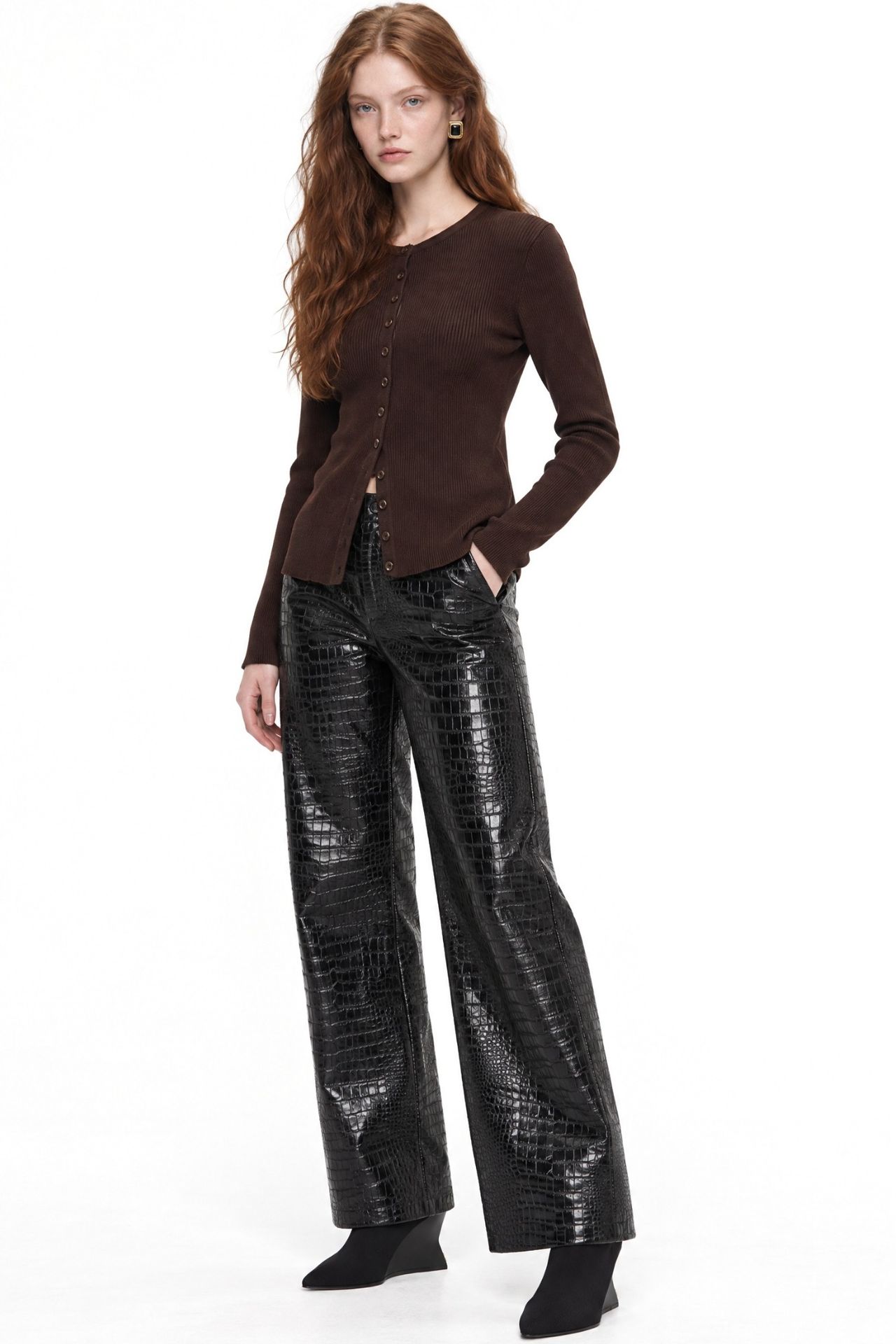 Mixray Buttoned Slim Fit Ribbed Knit Cardigan 2