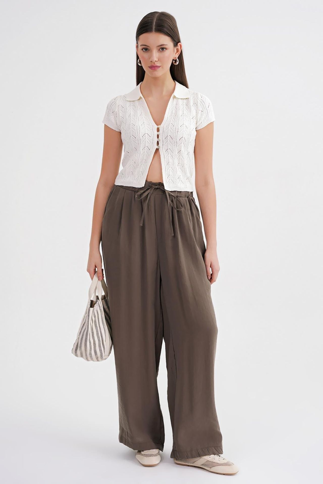 Mixray High Waist Modal Pleated Palazzo Pants with Drawstring 2