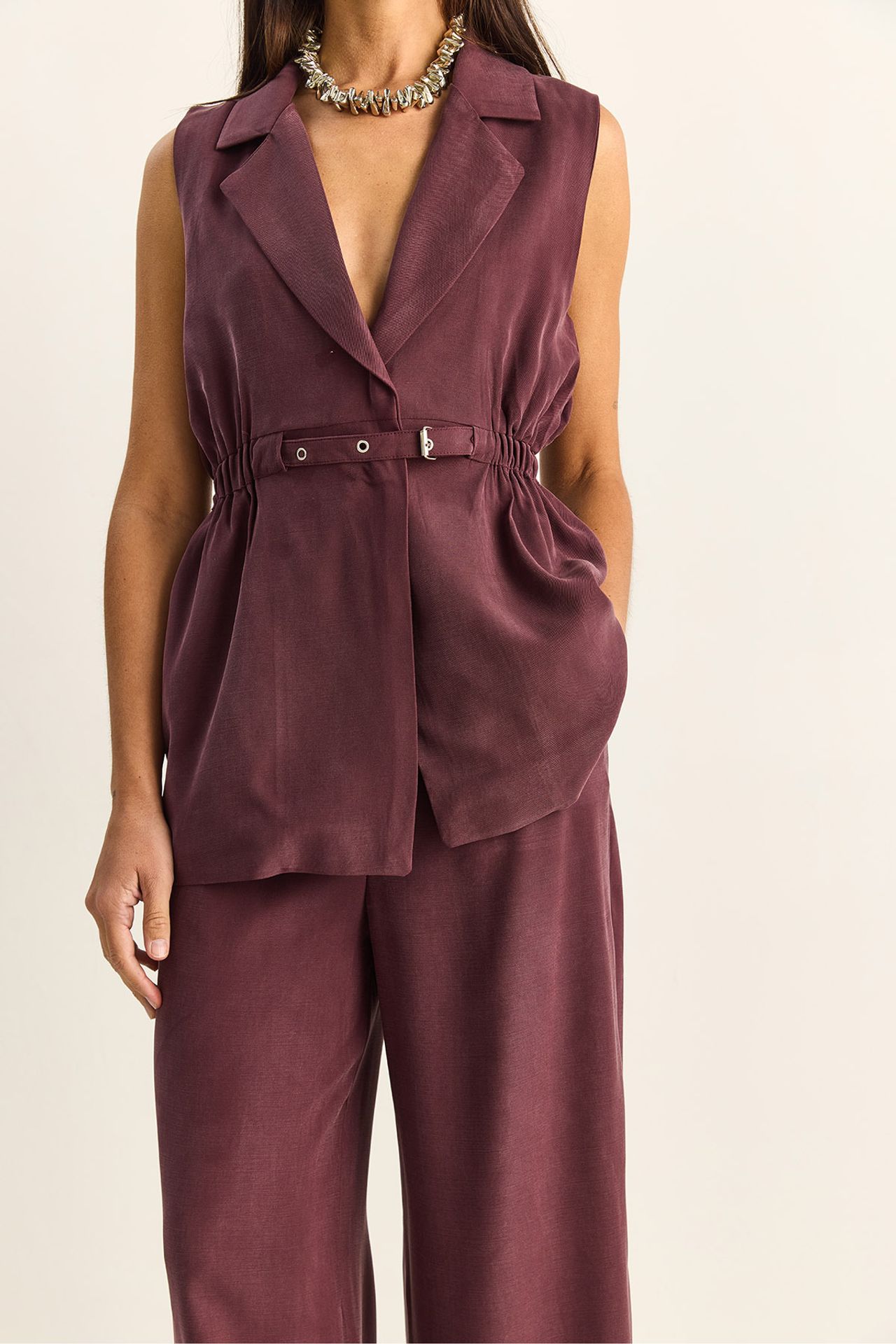 LUCCI High Waist Wide Leg Co-ord Set with Jacket Collar 6