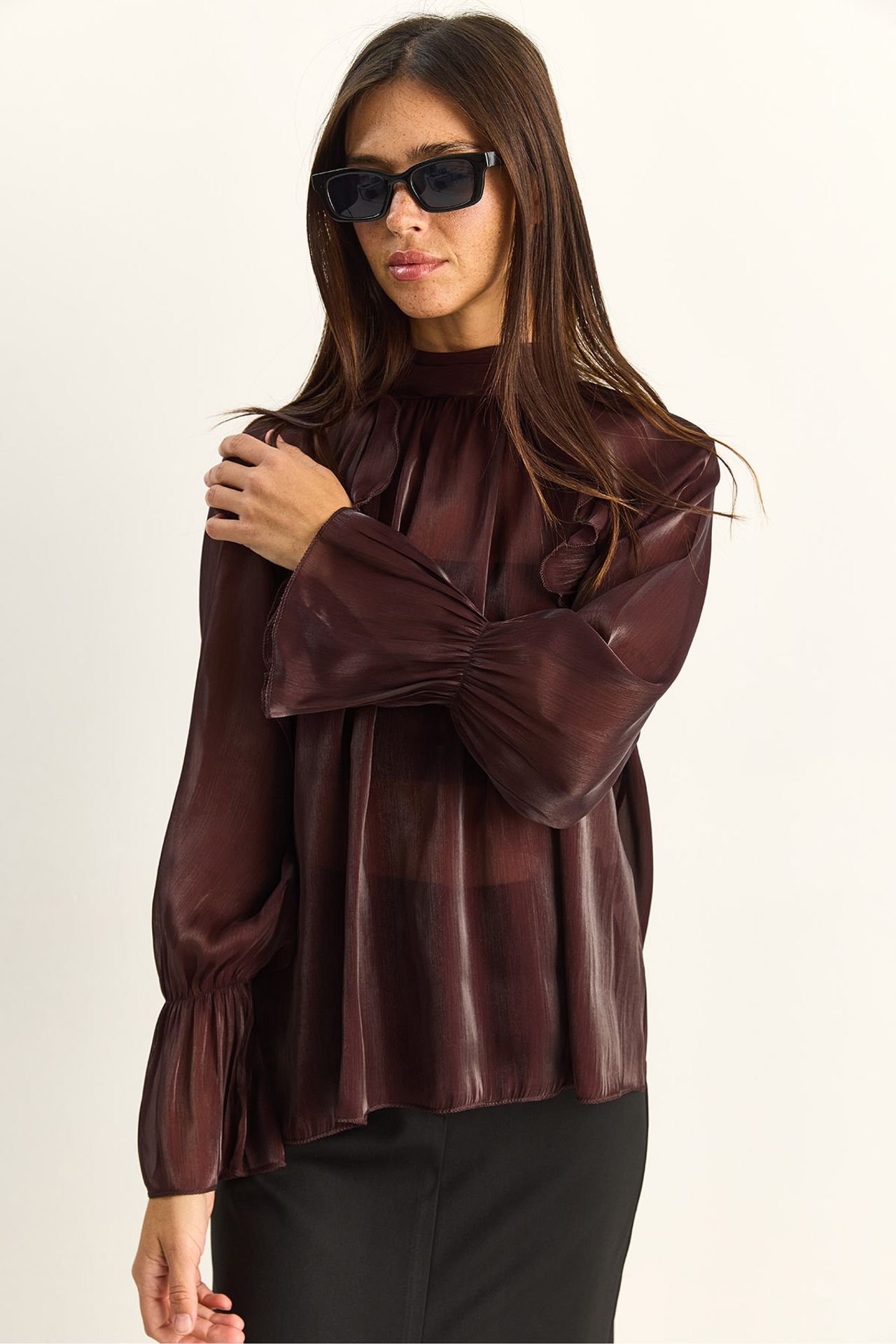LUCCI Frilly Mandarin Collar Button-Up Shirt 5