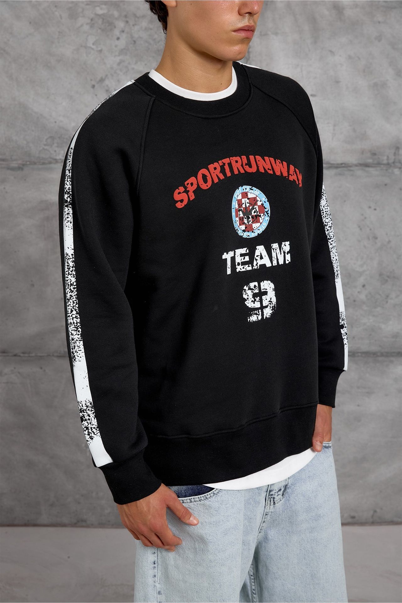 NOMARC Baskılı Çizgili Bisiklet Yaka Sweatshirt 3
