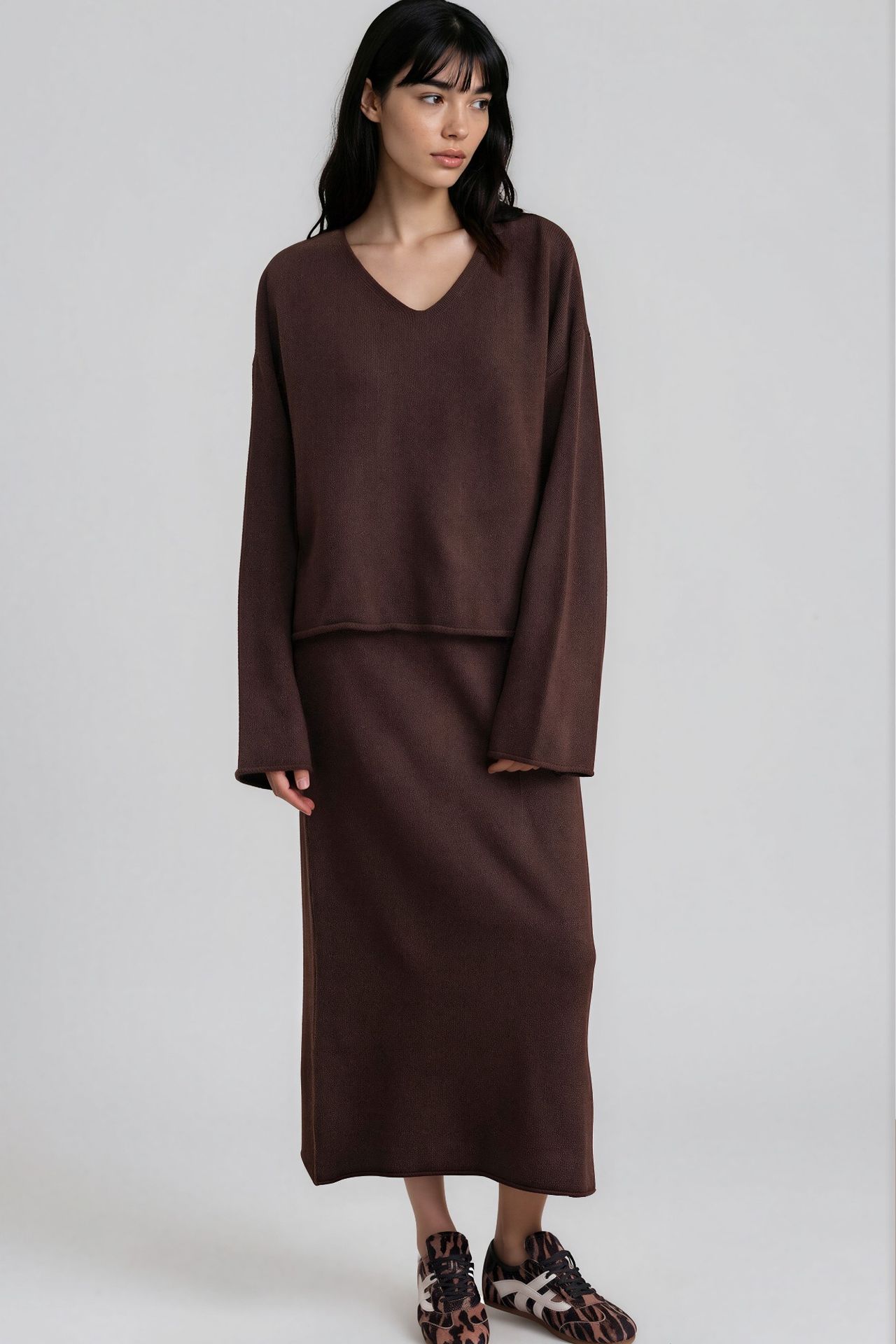 Mixray V-neck Knitwear Sweater & Skirt Co-ord Set 1