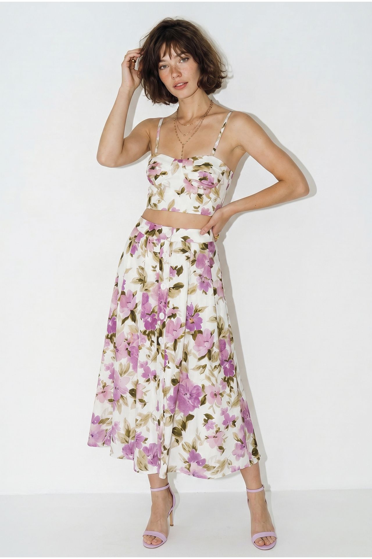 LUCCI Floral Cotton Blouse And Midi Skirt Set 6